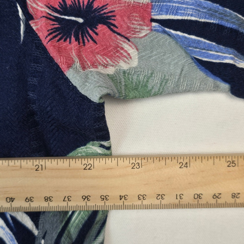 Caribbean Silk Blend Mens XL Navy Parrot Hibiscus Tropical Floral Camp Shirt - Picture 9 of 13